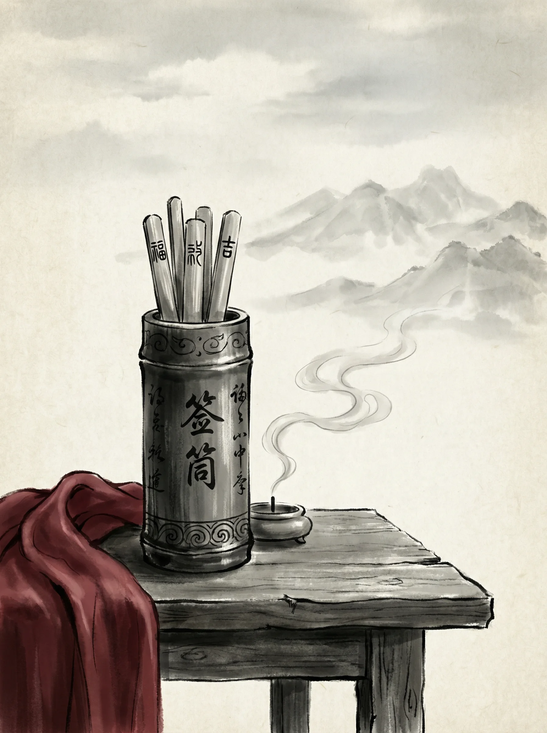 南宫体育古典签筒博戏文化水墨画