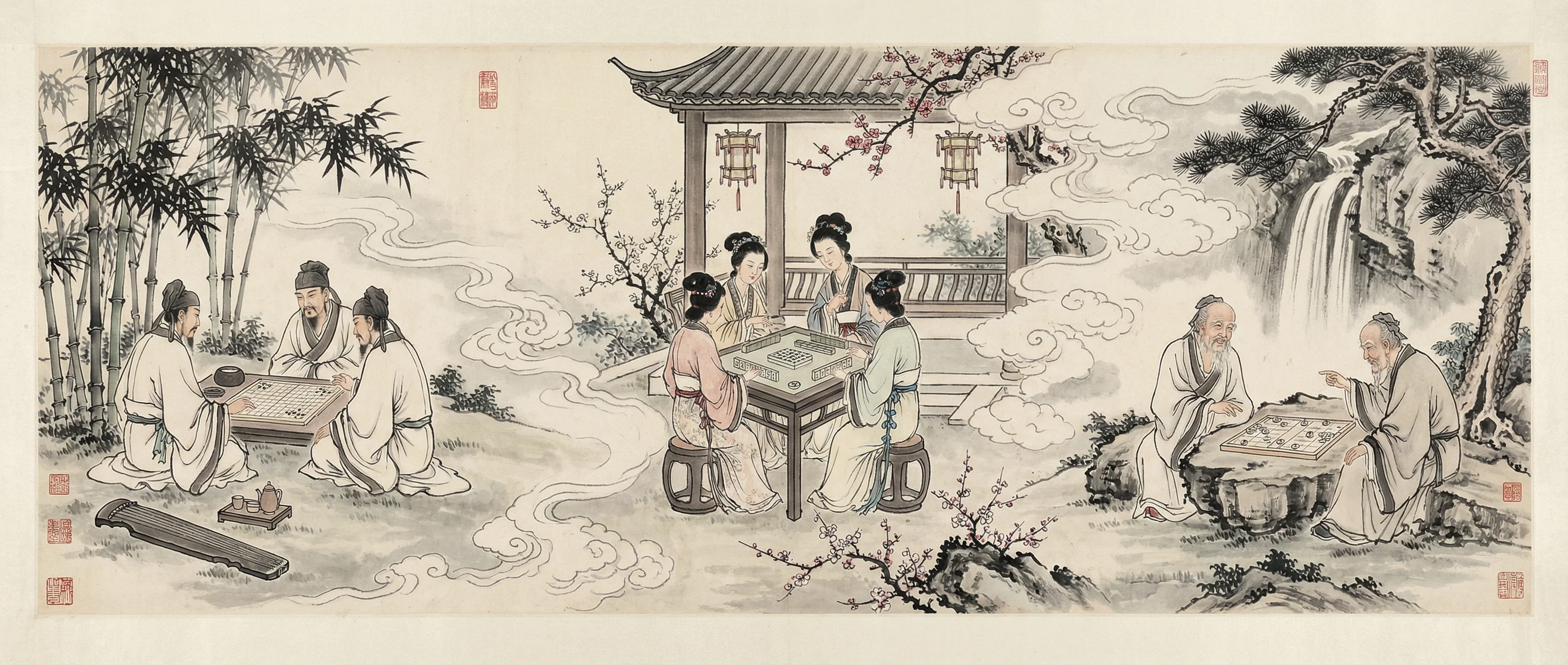 南宫体育棋牌雅集水墨长卷