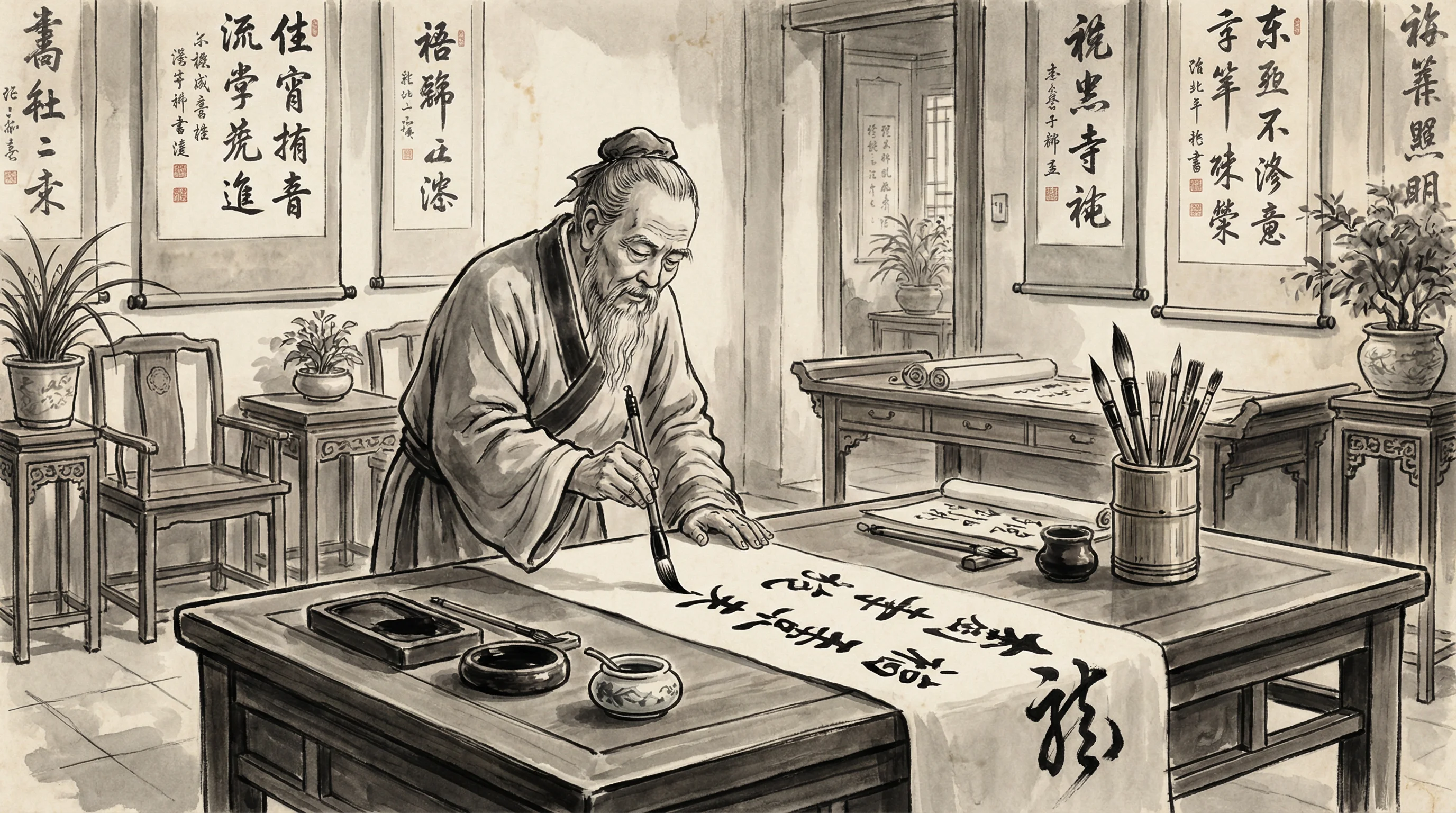 南宫体育书法大师挥毫水墨画